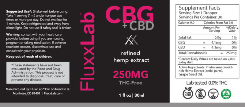 250mg CBD+CBG Tincture Product Label