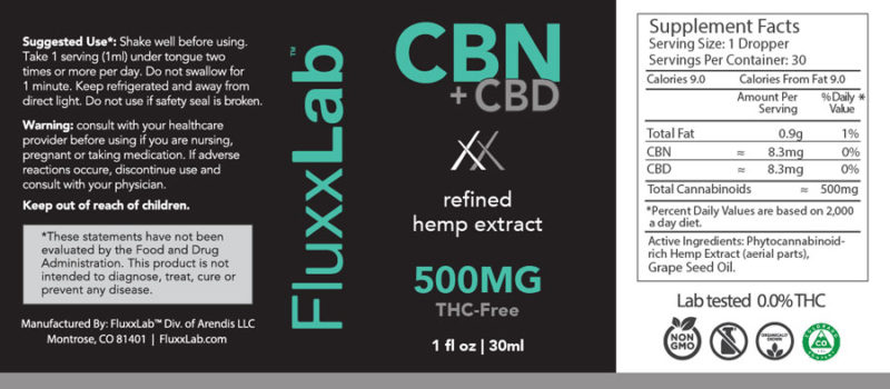 500mg CBD+CBN Tincture Product Label