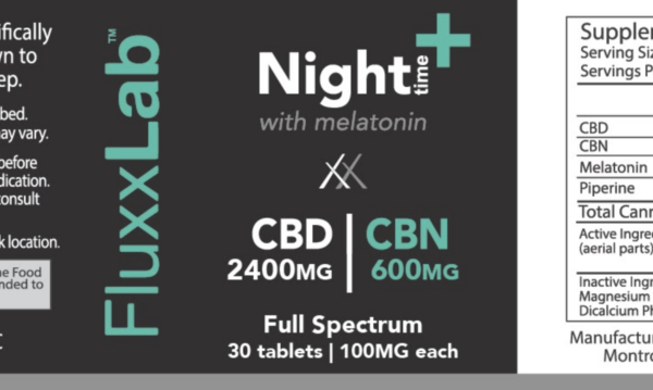CBD + CBN with Melatonin 100mg Tablets Side Label