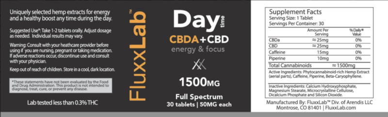 CBDA + CBD Energy and Focus Full Spectrum Day Tim Side Label