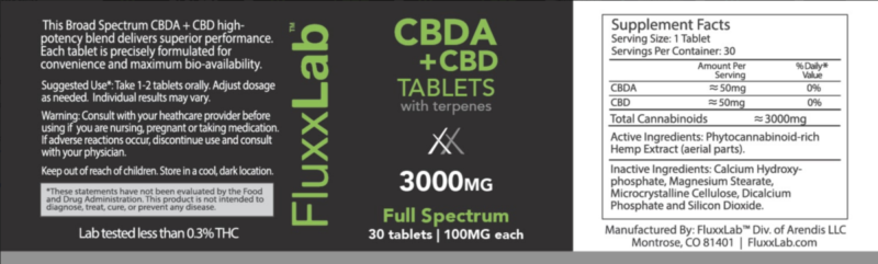 CBDA + CBD Tablets 3000mg Full Spectrum Side Label