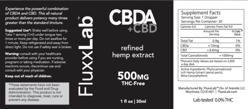 CBDA Oil Tincture 500mg Side Label
