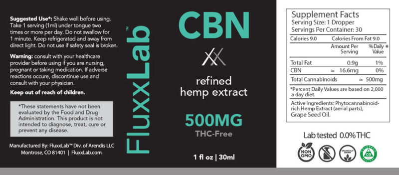 CBN Tincture 500mg Product Label