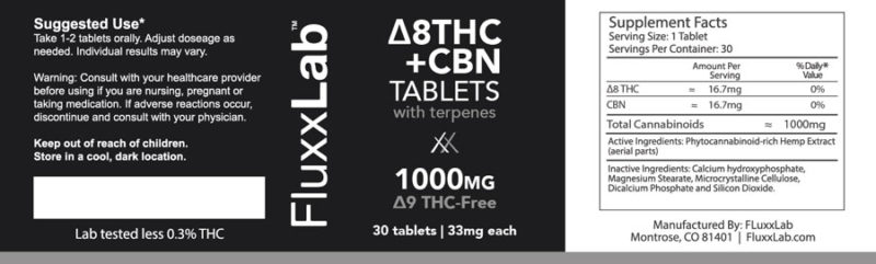 Delta 8 THC + CBN. Tablets Label