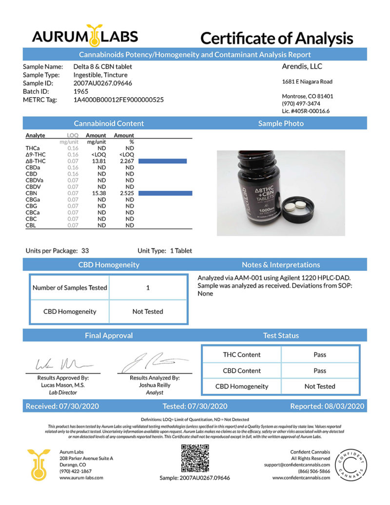 Delta 8 THC + CBN. Tablets Page 1 COA